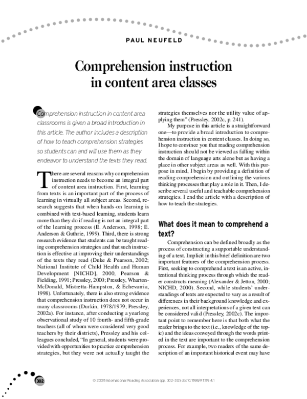 (PDF) Comprehension instruction in content area classes