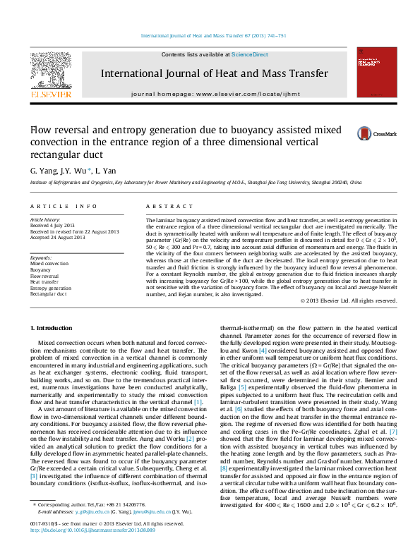 (PDF) Flow reversal and entropy generation due to buoyancy assisted ...