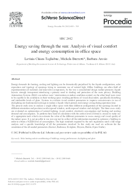 (PDF) Energy Saving Through the Sun: Analysis of Visual Comfort and ...