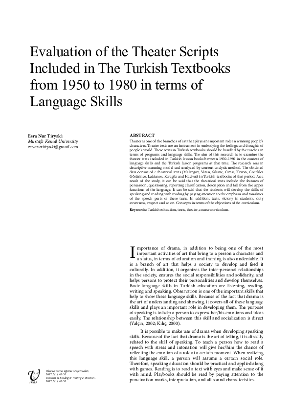 (PDF) Evaluation of the Theater Scripts Included in The Turkish ...