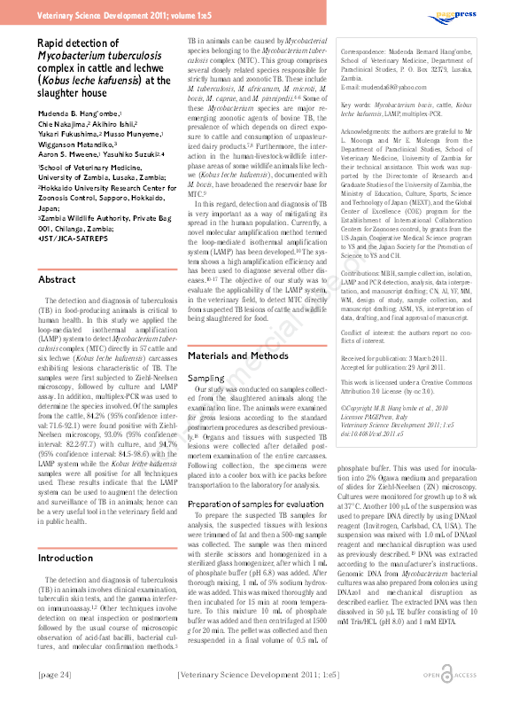 (PDF) Rapid detection of Mycobacterium tuberculosis complex in cattle ...
