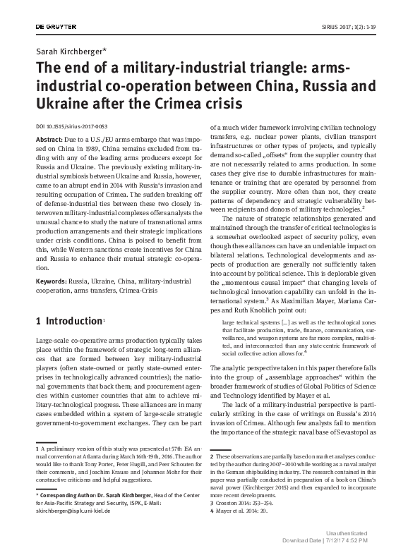 (PDF) The end of a military-industrial triangle: arms- industrial co ...