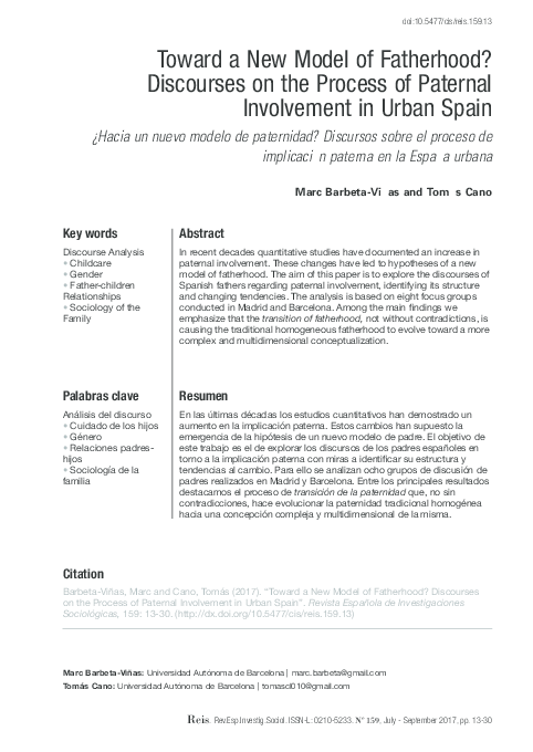 (PDF) Toward a New Model of Fatherhood? Discourses on the Process of ...