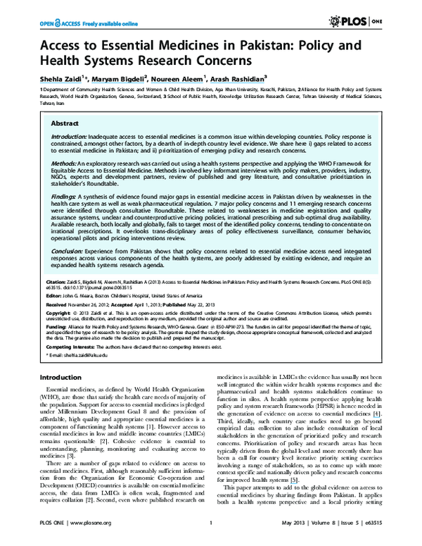(PDF) Access to Essential Medicines in Pakistan