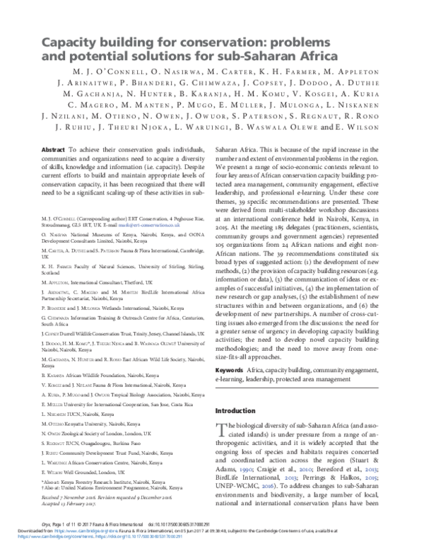 (PDF) Capacity building for conservation: problems and potential ...