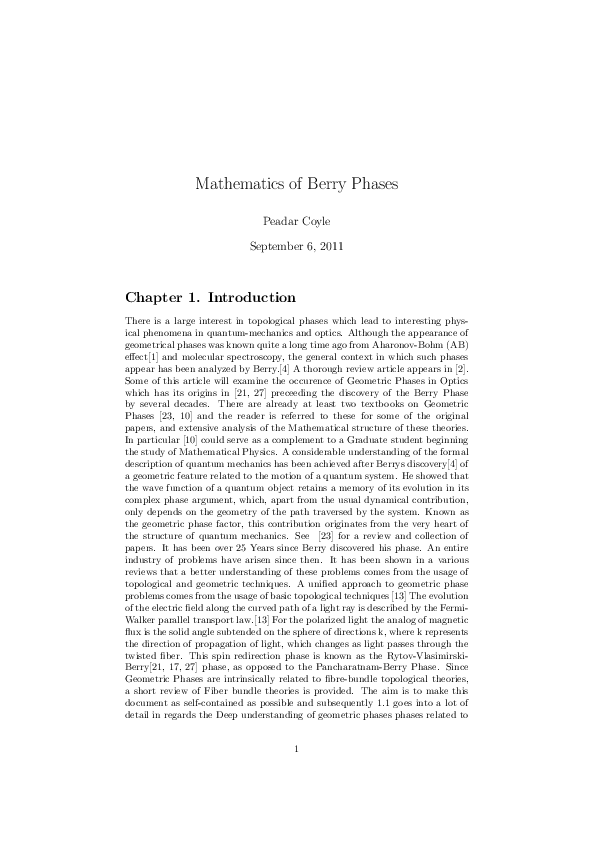 (PDF) Mathematics of the Berry Phase