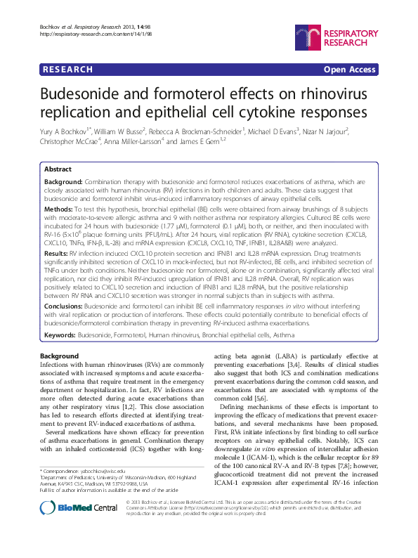 (PDF) Budesonide and formoterol effects on rhinovirus replication and ...