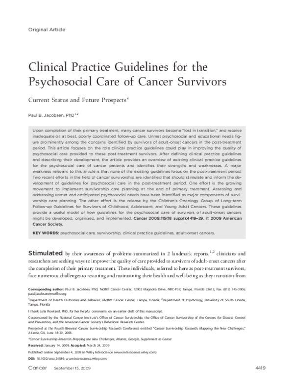 Clinical Practice Guidelines for the Psychosocial Care of Adults with Cancer