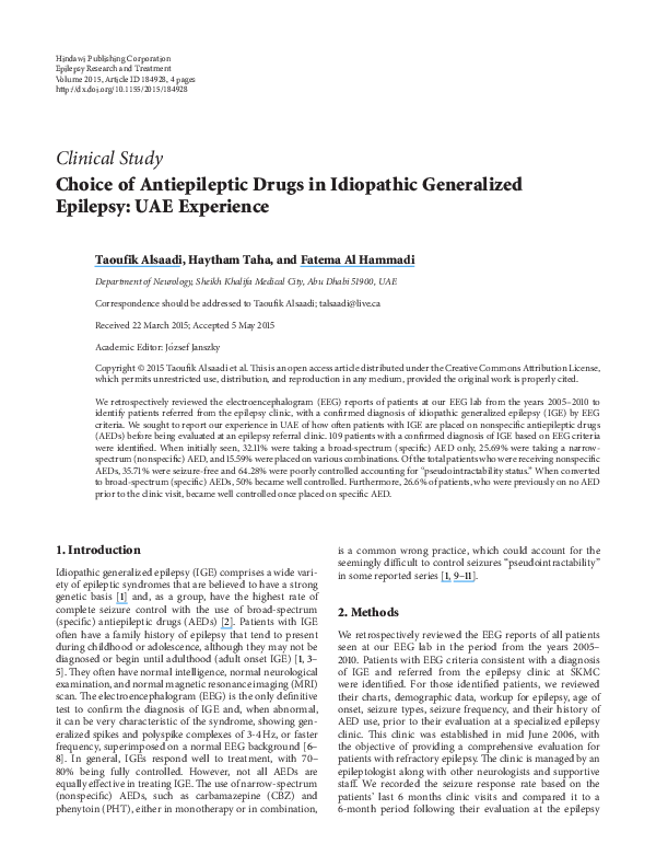 (PDF) Choice of Antiepileptic Drugs in Idiopathic Generalized Epilepsy ...