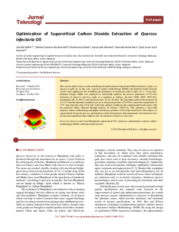(PDF) Optimization of Supercritical Carbon Dioxide Extraction of ...