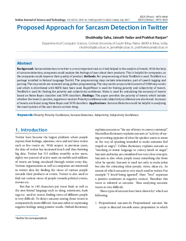 (PDF) Proposed Approach for Sarcasm Detection in Twitter