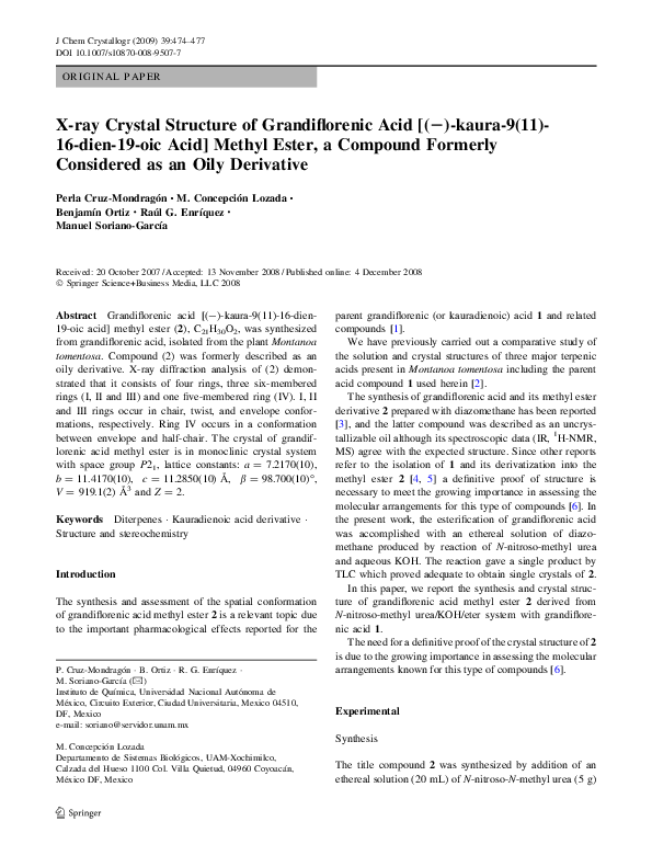 (PDF) X-ray Crystal Structure of Grandiflorenic Acid ((2)-kaura-9(11 ...