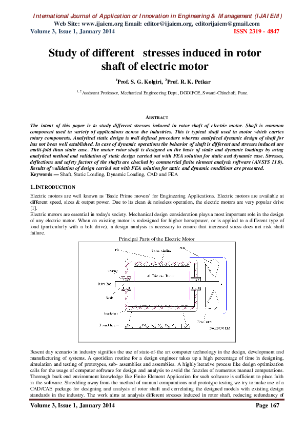 (PDF) Study of different stresses induced in rotor shaft of electric