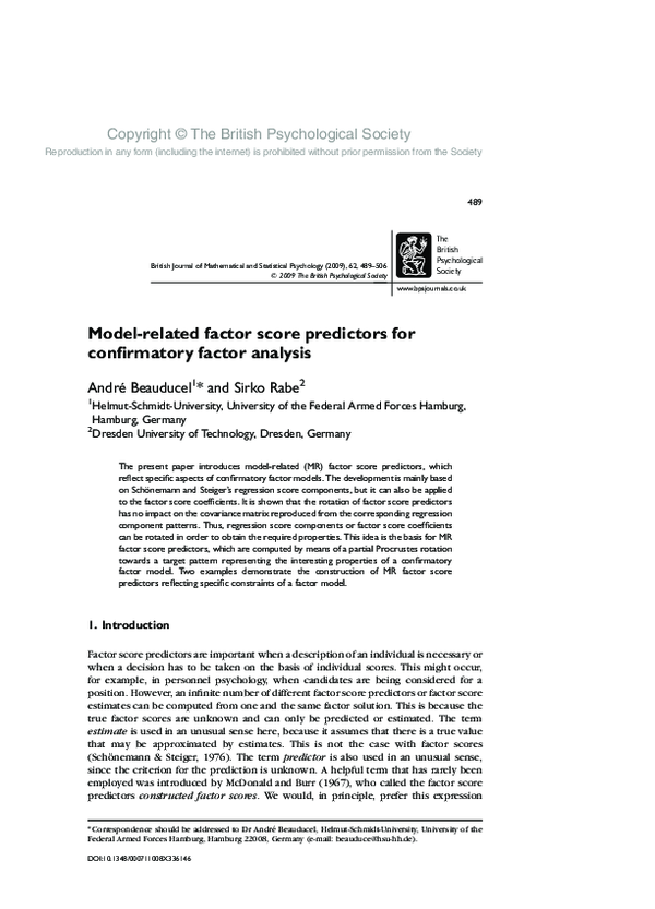 (PDF) Model-related factor score predictors for confirmatory factor ...
