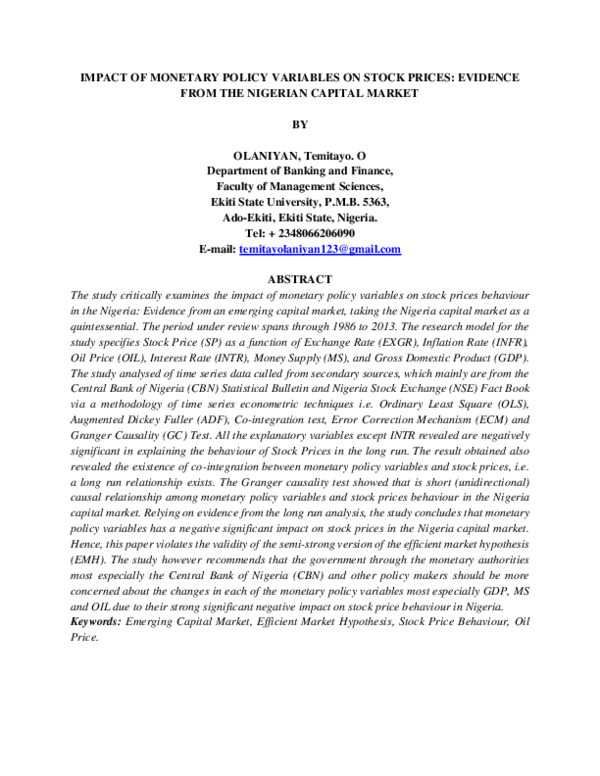 (DOC) Impact of Monetary Policy Variables on Stock Prices: The Nigerian ...