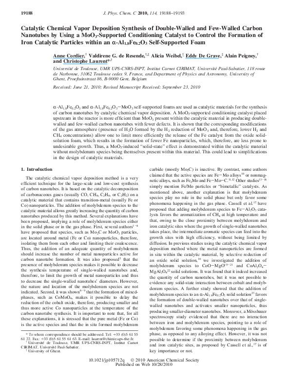 (PDF) Catalytic Chemical Vapor Deposition Synthesis of Double-Walled ...