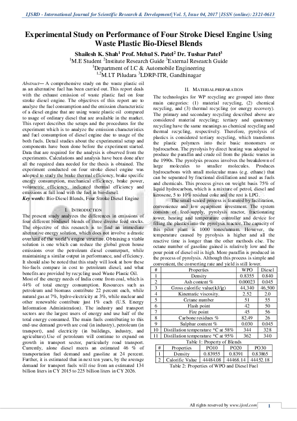 (PDF) Experimental Study on Performance of Four Stroke Diesel Engine ...