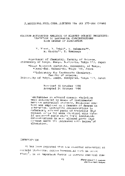 (PDF) Neutron activation analysis of altered oceanic tholeiite ...