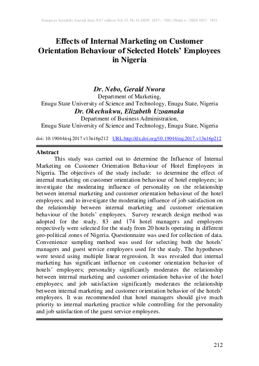 (PDF) Effects of Internal Marketing on Customer Orientation Behaviour ...