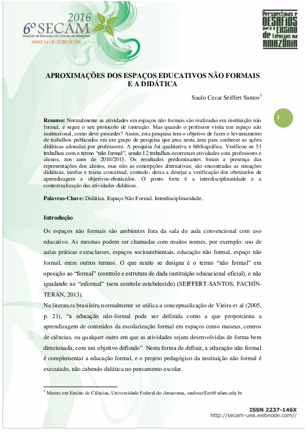 (PDF) APROXIMAÇÕES DOS ESPAÇOS EDUCATIVOS NÃO FORMAIS E A DIDÁTICA