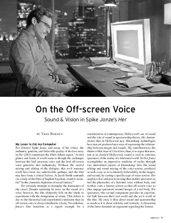(PDF) On the Offscreen Voice Sound and Vision in Spike Jonze's Her