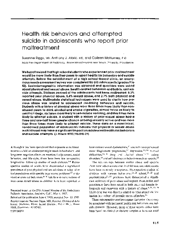 (PDF) Health Risk Behaviors and Attempted Suicide in Adolescents Who ...