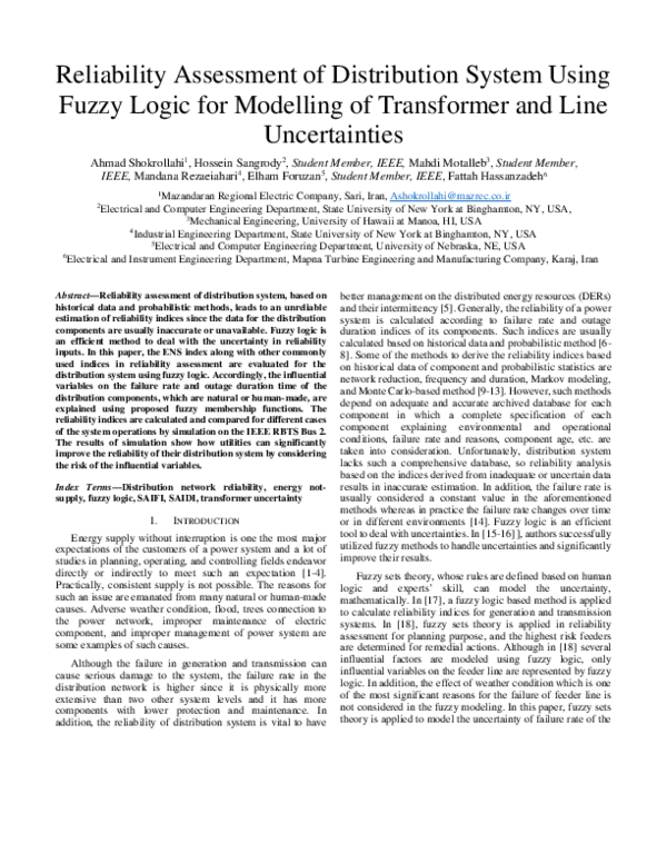 (PDF) Reliability Assessment of Distribution System Using Fuzzy Logic ...