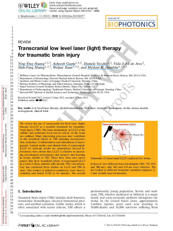 (PDF) Transcranial low level laser (light) therapy for traumatic brain