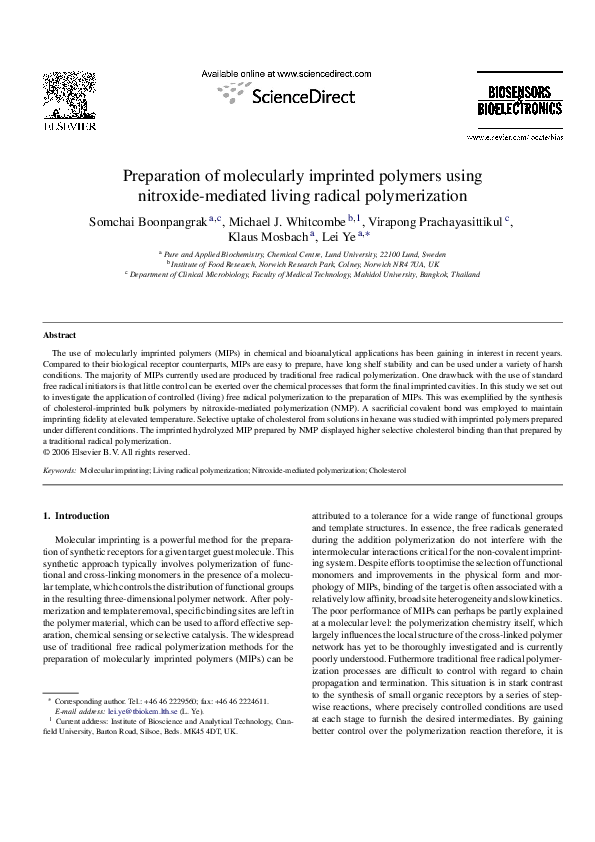 (PDF) Preparation of molecularly imprinted polymers using nitroxide ...