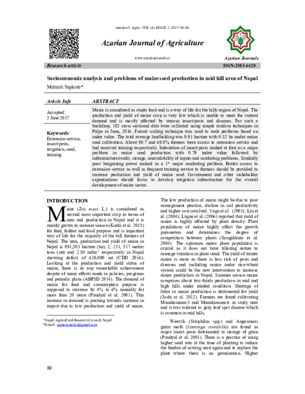 (PDF) Socioeconomic analysis and problems of maize seed production in ...