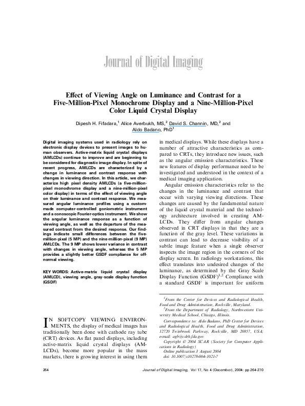 (PDF) Effect of Viewing Angle on Luminance and Contrast for a Five ...
