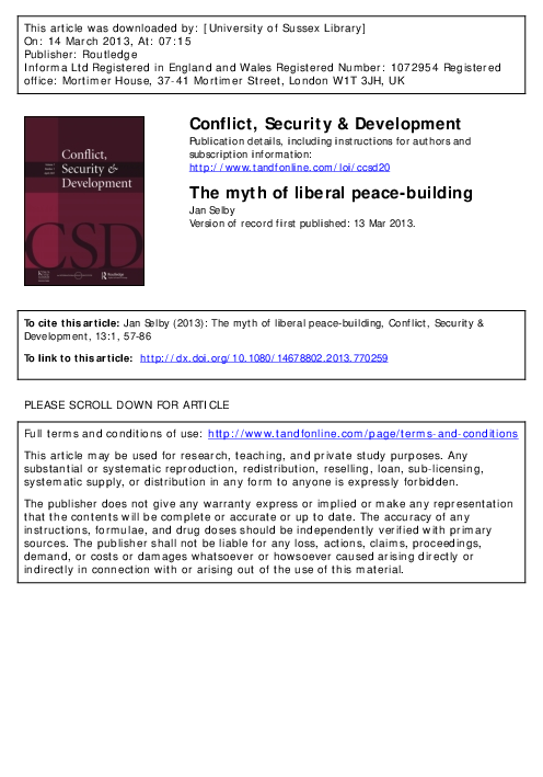The Myth of Liberal Peace-building