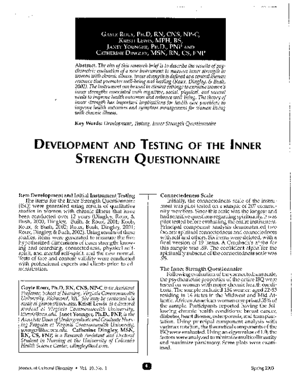 (PDF) Development and testing of the inner strength questionnaire