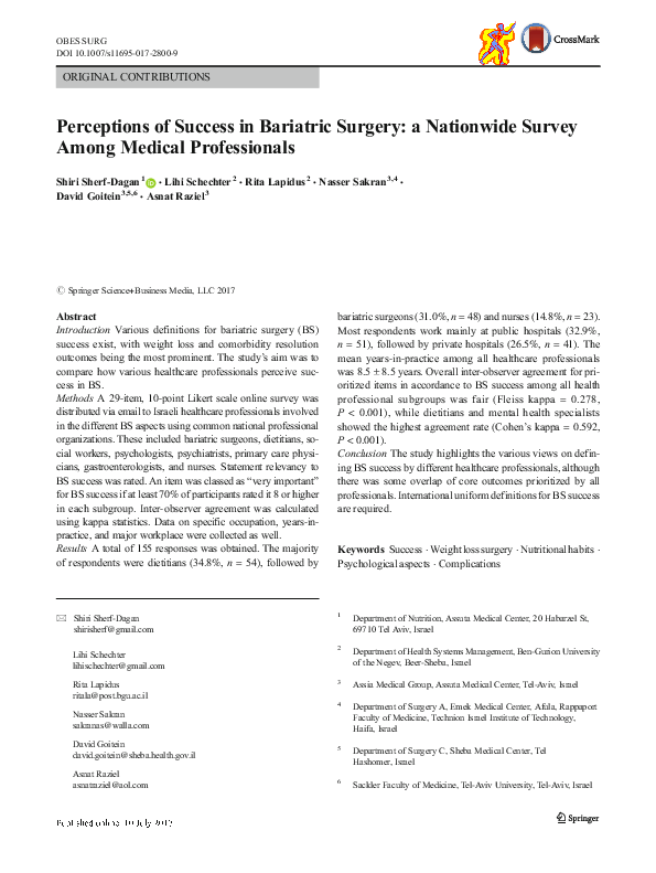 (PDF) Perceptions of Success in Bariatric Surgery: a Nationwide Survey ...