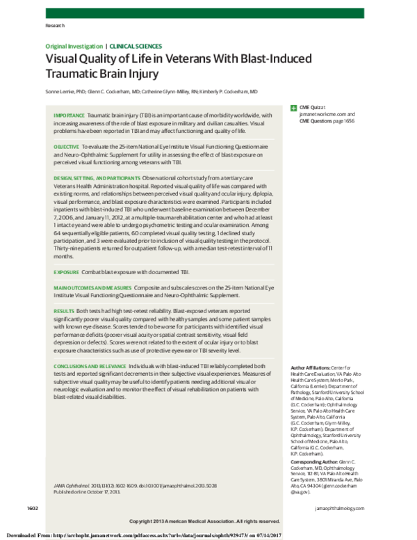 (PDF) Visual Quality of Life in Veterans With Blast-Induced Traumatic ...