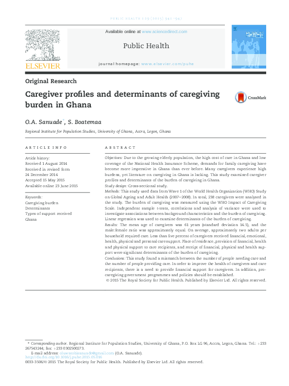 (PDF) Caregiver profiles and determinants of caregiving burden in Ghana