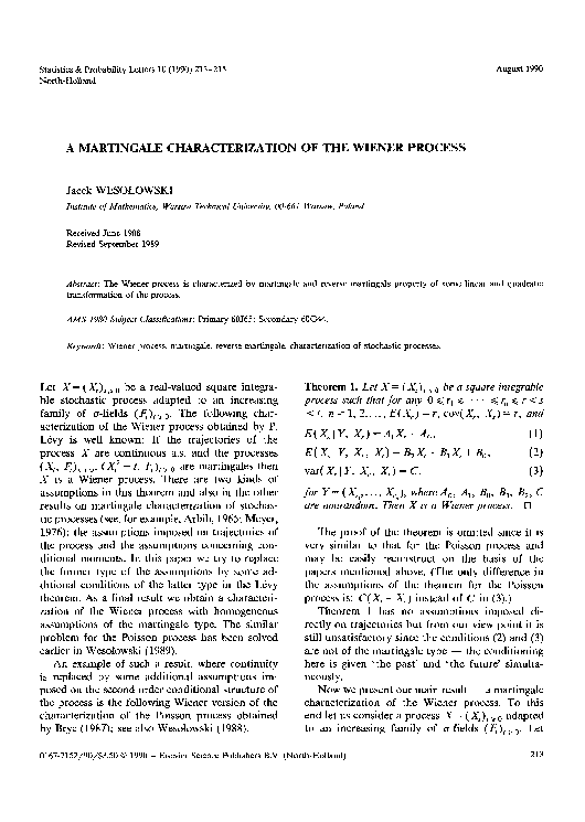 (PDF) A martingale characterization of the Wiener process