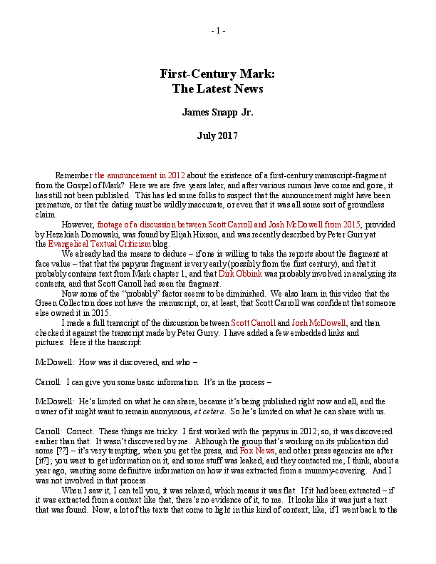 (PDF) First-Century Mark: The Latest News