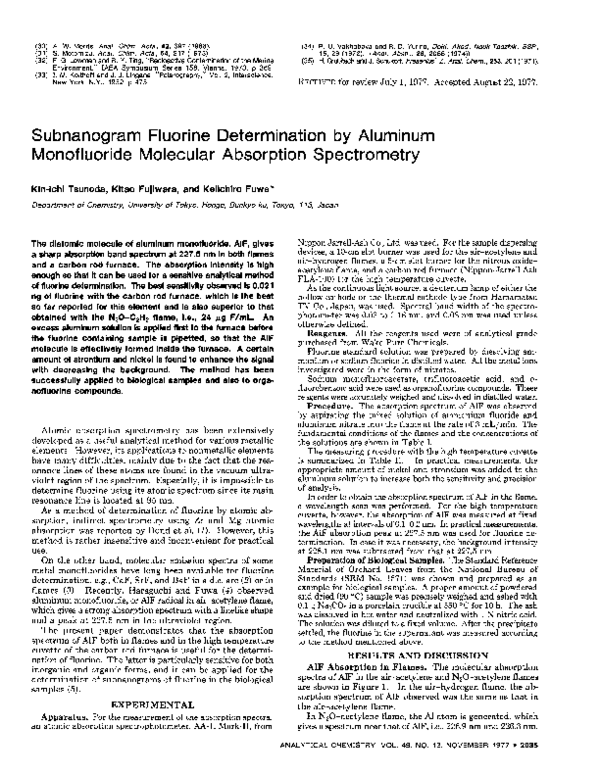 (PDF) Subnanogram fluorine determination by aluminum monofluoride molecular absorption