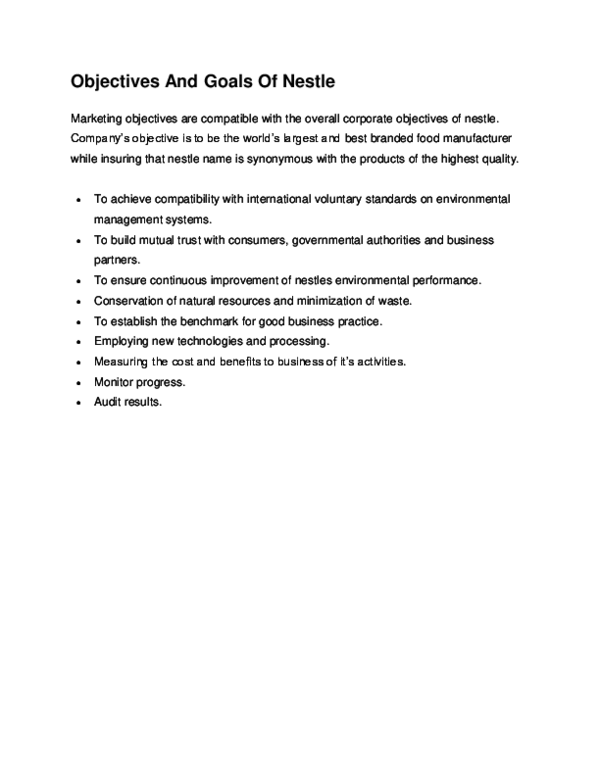 (DOC) Objectives And Goals Of Nestle Joshua Luz Academia.edu