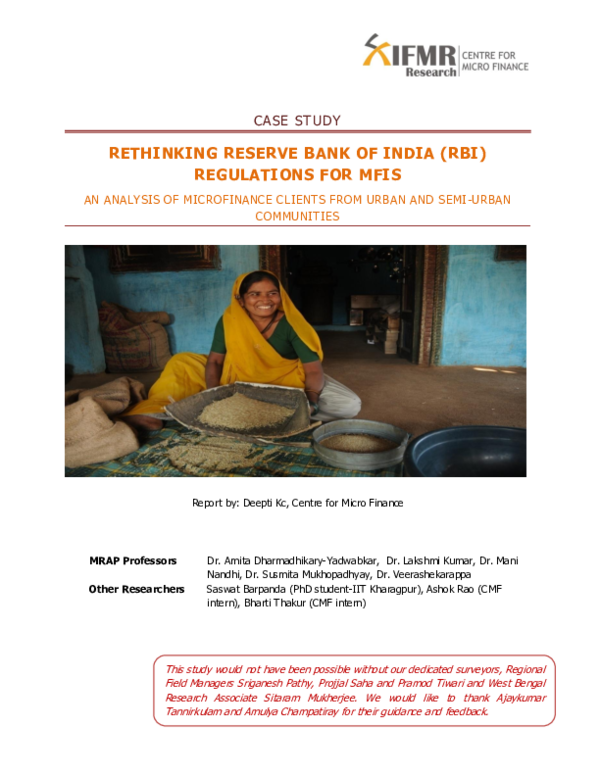 (PDF) RETHINKING RESERVE BANK OF INDIA (RBI) REGULATIONS FOR MFIS AN ...