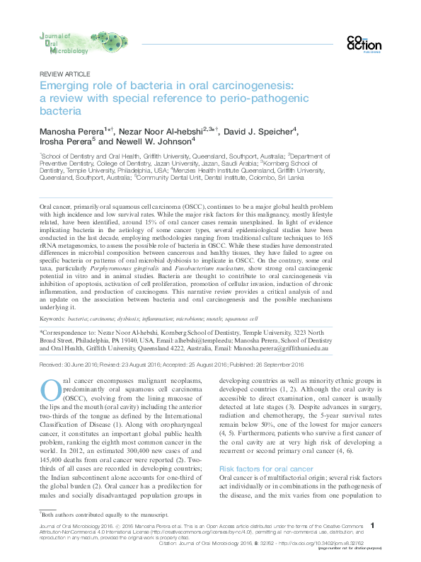 (PDF) Emerging role of bacteria in oral carcinogenesis: a review with ...