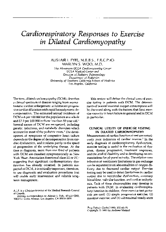 (PDF) Cardiorespiratory responses to exercise in dilated cardiomyopathy