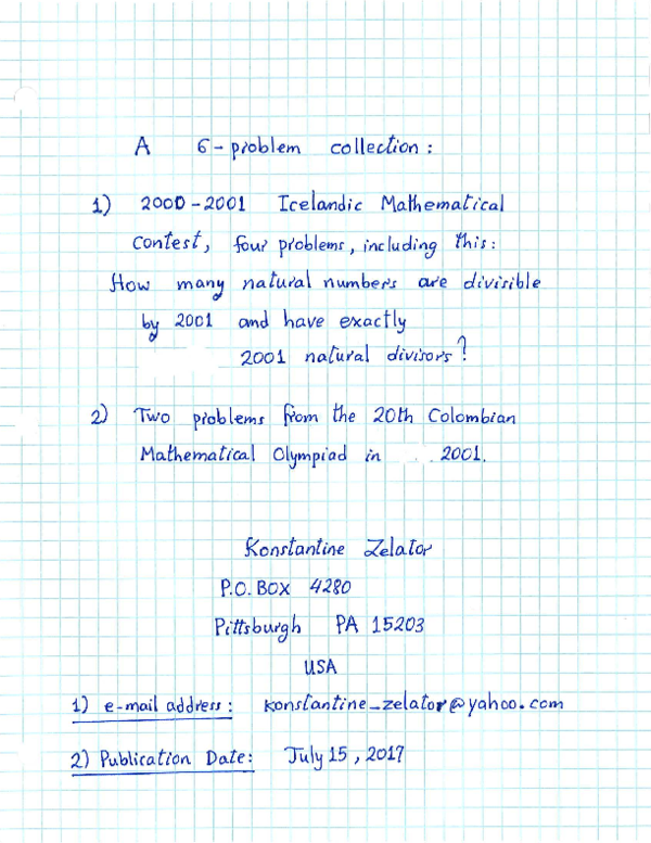 (PDF) A 6-problem collection: 1) 2000-2001 Icelandic Mathematical ...