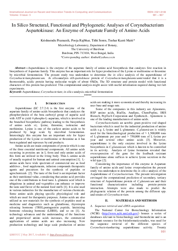 (PDF) In Silico Structural, Functional and Phylogenetic Analyses of ...