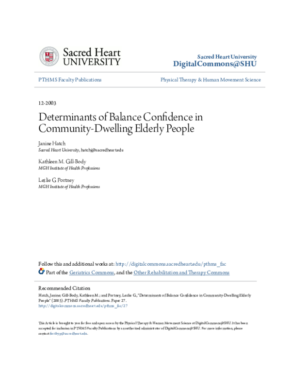 (PDF) Determinants of balance confidence in community-dwelling elderly ...