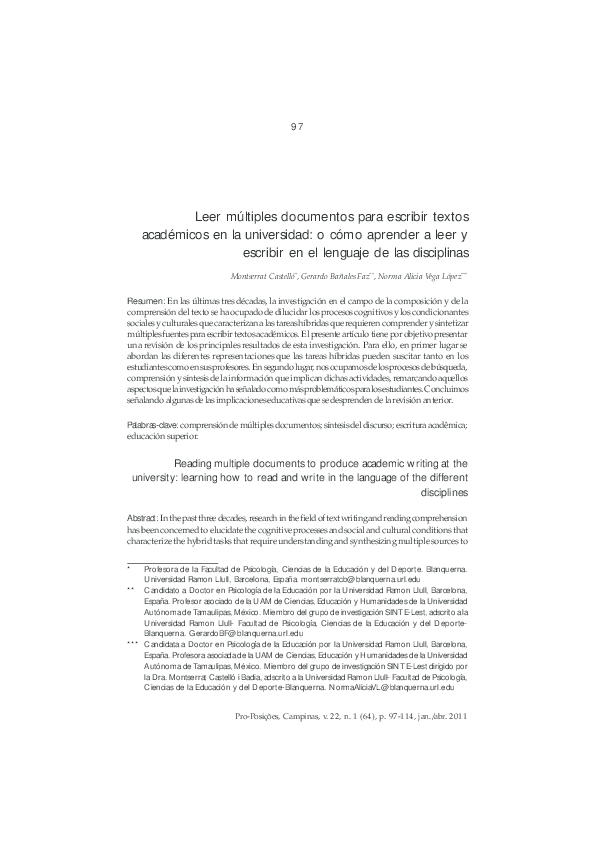(PDF) Reading multiple documents to produce academic writing at the ...