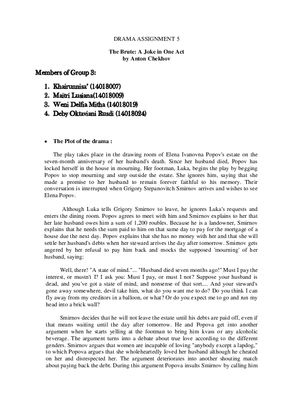 Doc The Brute A Joke In One Act Members Of Group 3 De Rusdi Academia Edu