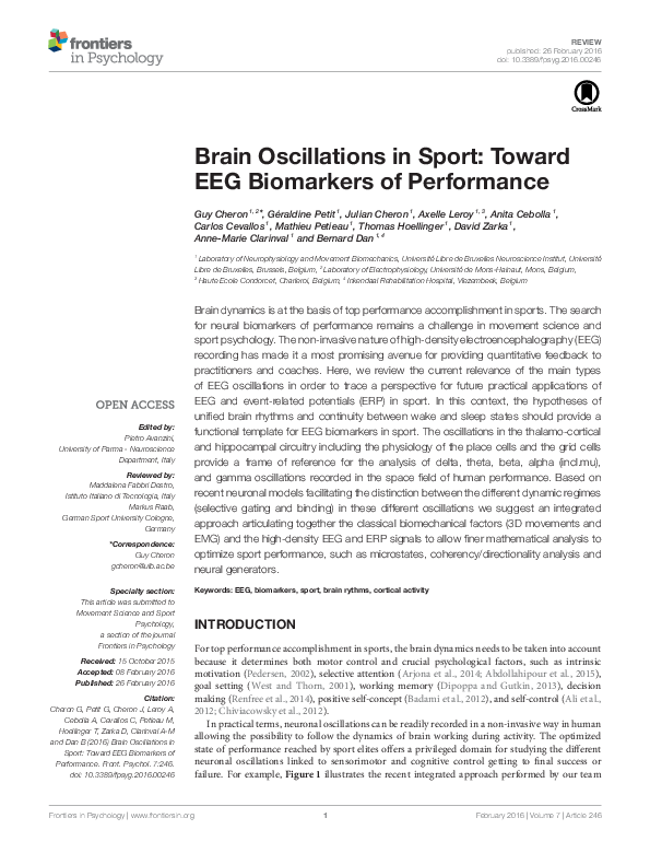 (PDF) Brain Oscillations in Sport: Toward EEG Biomarkers of Performance