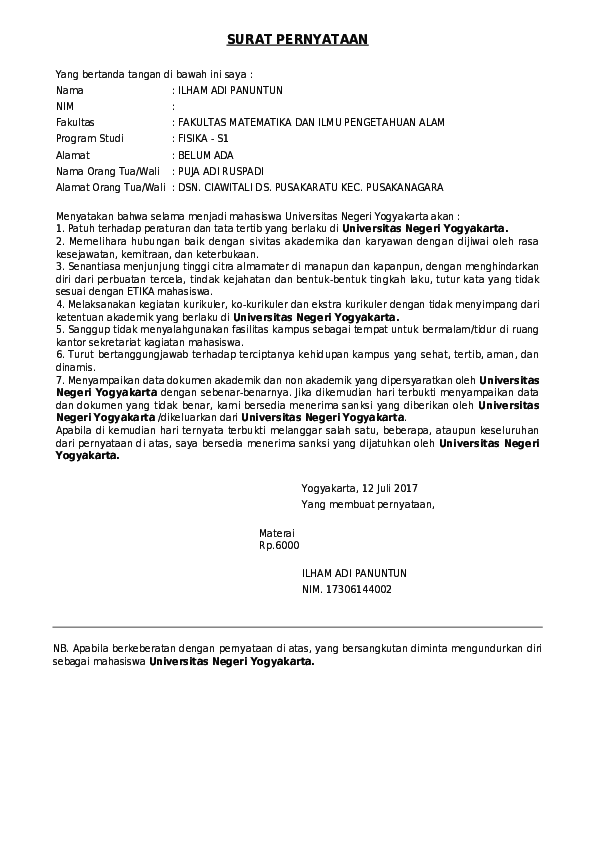 (PDF) Surat Pernyataan Patuh Etika Mahasiswa | Febry Ardiansyah